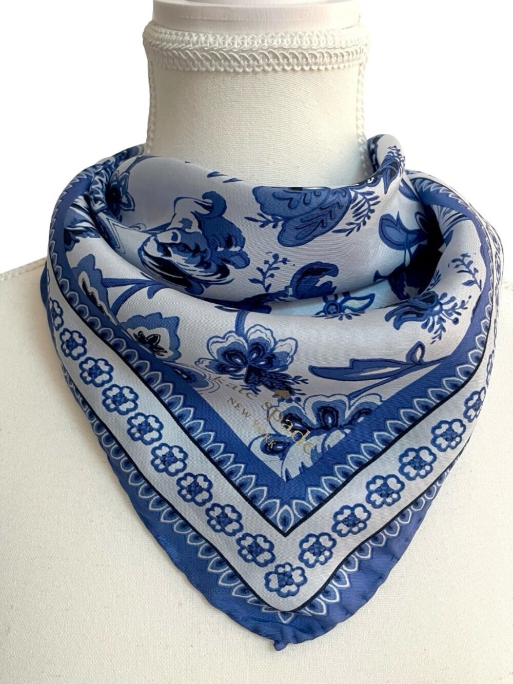 Kate Spade New York Blue Floral Silk Feel Scarf 20" x 20"